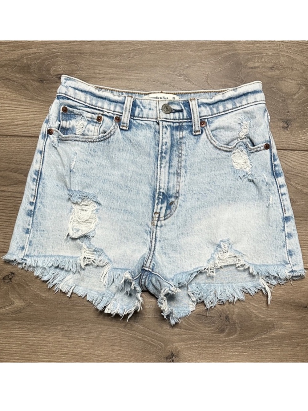 Abercrombie‎ & Fitch The Mom High Rise Curve Love Stretch Blue Jean Shorts  25